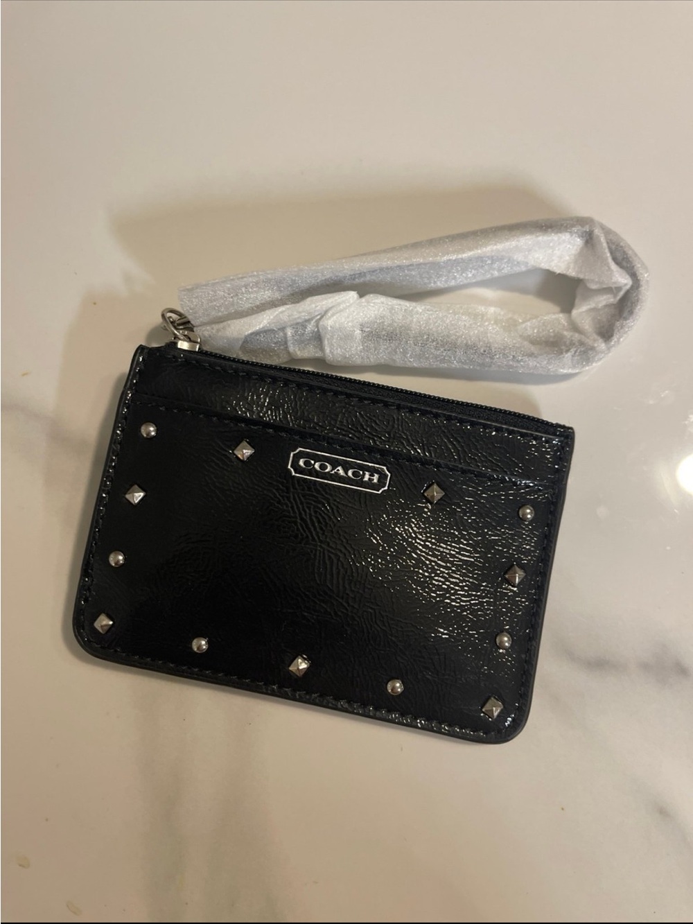 Coach Black Leather Studded Wristlet Card Case